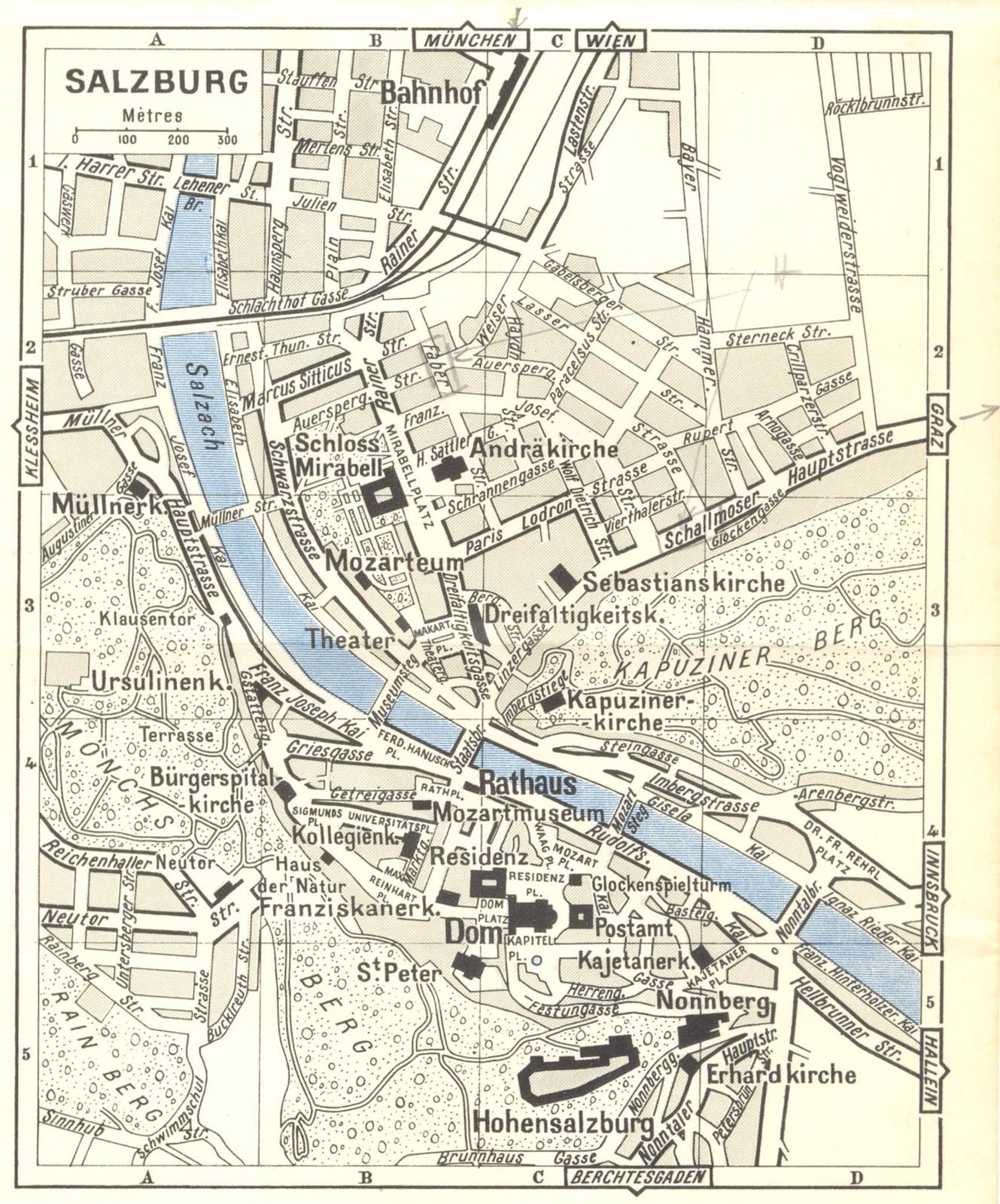 AUSTRIA. Salzburg 1954 old vintage map plan chart